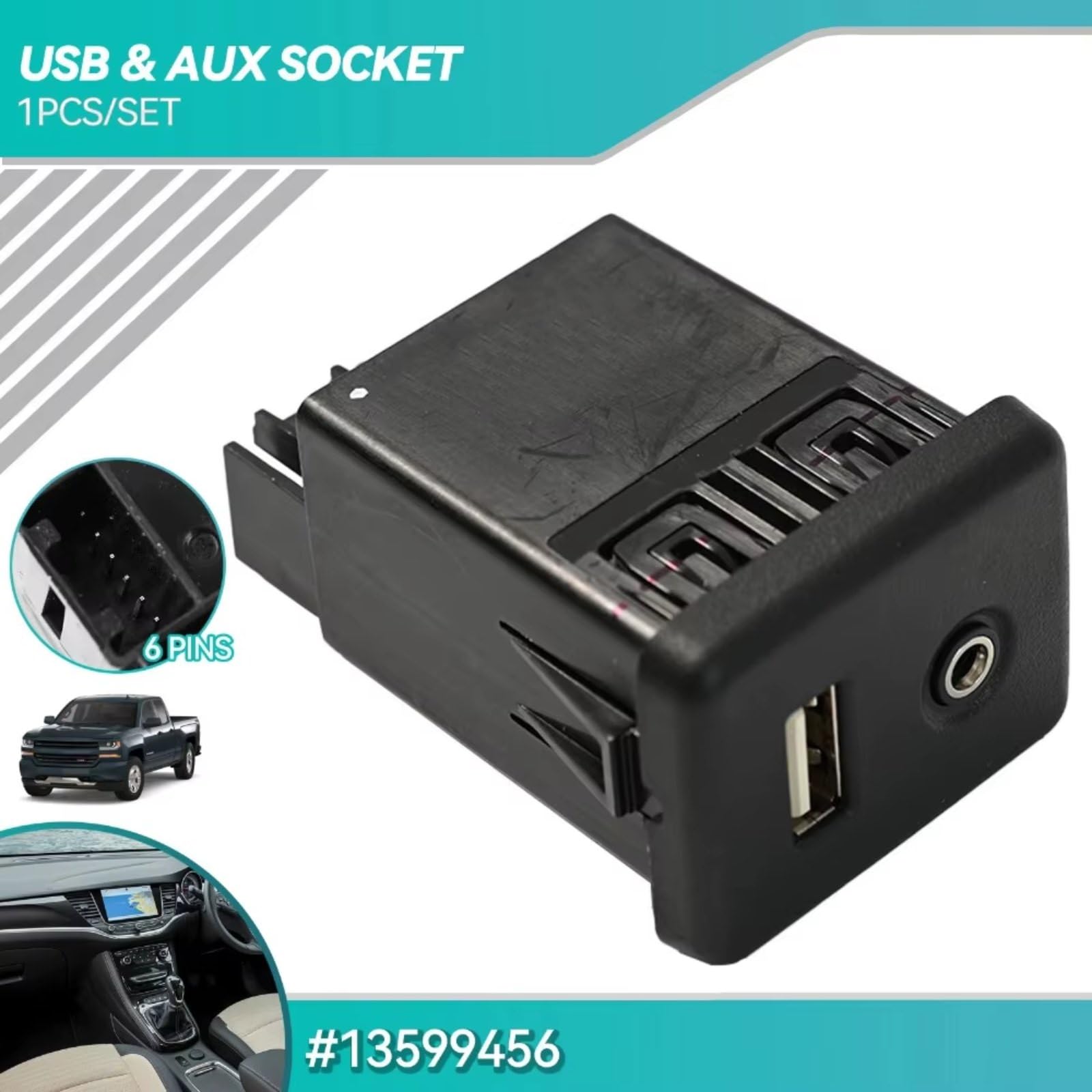 Toma USB Auxiliar Compatible Con Buick Para Envision 2015-2021 Toma De Interfaz Auxiliar 13599456 Accesorios Puerto USB Coche