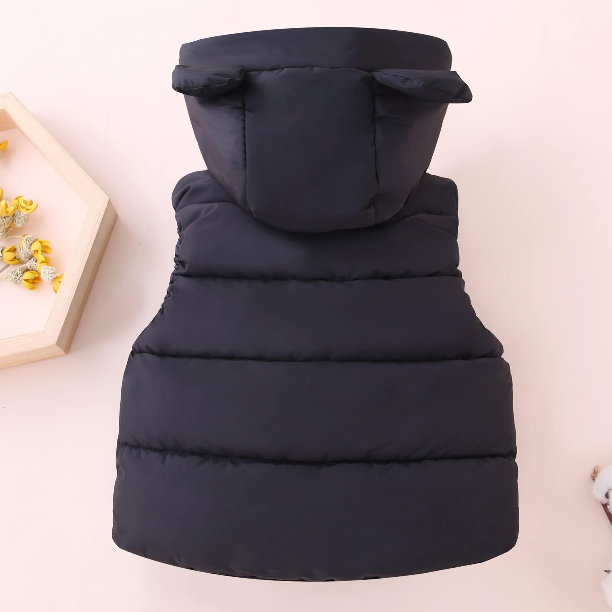 JiAmy Gilet Imbottito per Bambini, Cappotto Senza Manica con 2 Tasche e Cappuccio Abbigliamento Leggero Minimalista per 1-5 Anni
