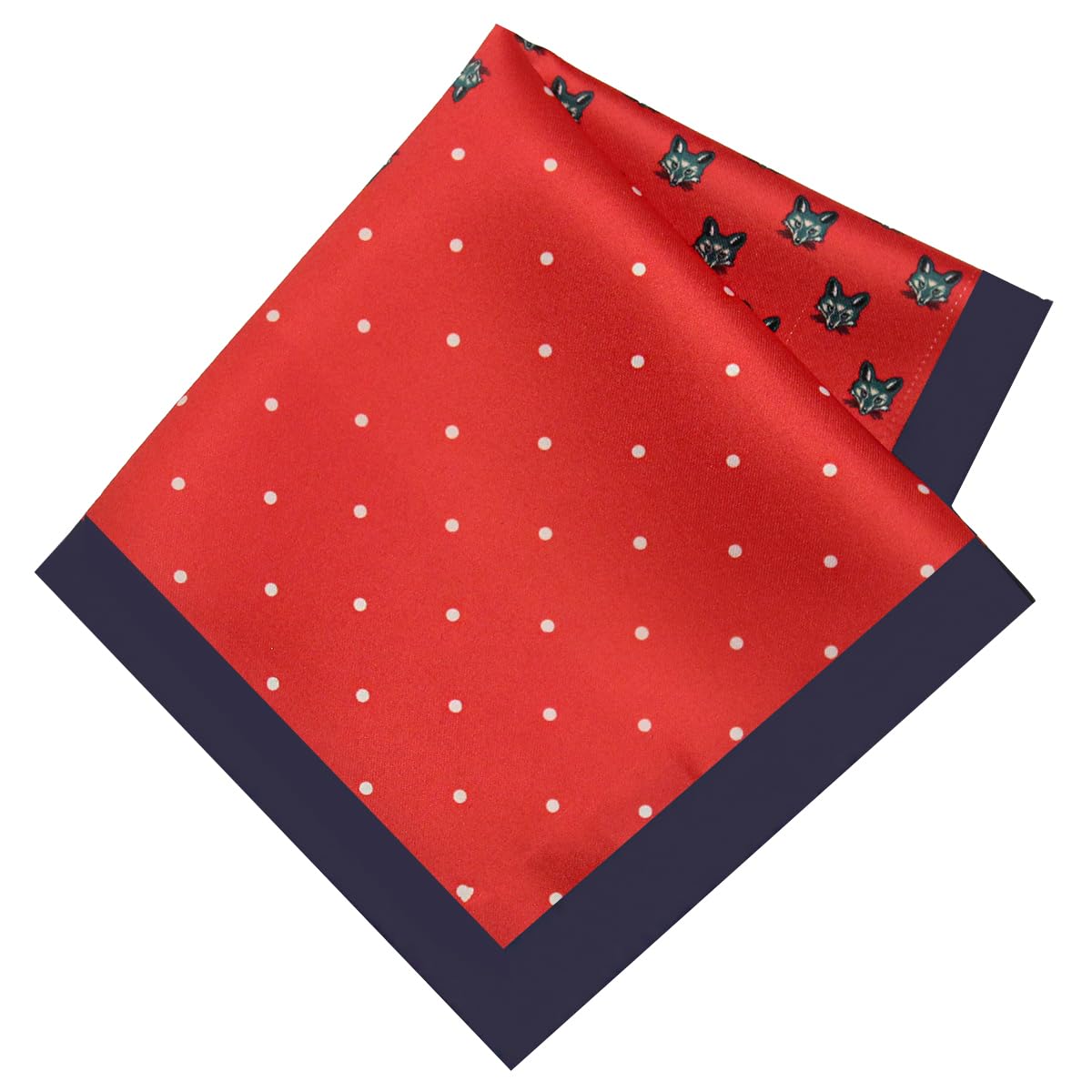 Men's Red Pocket Square | Dual Design – Polka Dots & Fox Print | Colour - Red | Size 10x10 inches | Micro Fabric | Premium Formal Accessory for Wedding, Party, Gifting | Navy Border-image-41