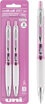 uniballTM 207 Pink Ribbon Gel Pens, Medium Point 0.7mm, Black, 2 Pack