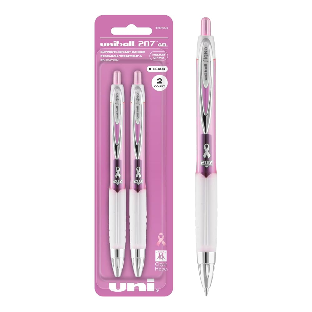 uniball™ 207 Pink Ribbon Gel Pens, Medium Point (0.7mm), Black, 2 Pack