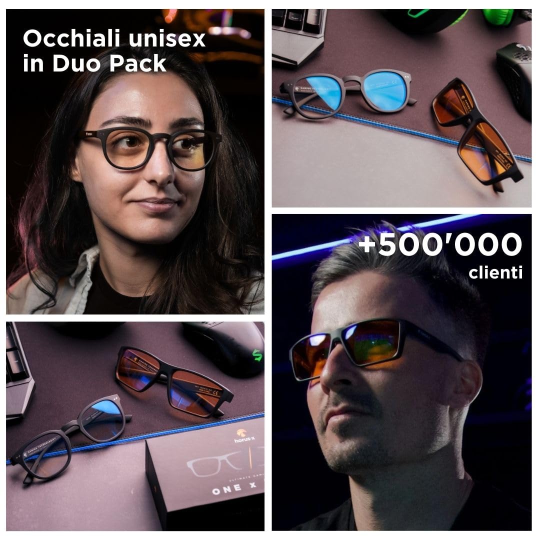 Horus X ® • Occhiali anti-luce blu uomo donna • Occhiali senza correzione | Lunetta Gaming