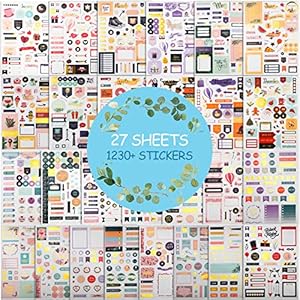 27 Fogli/1230+ Adesivi Planner in lamina d’oro, Planner Stickers – Adesivi decorativi, stagionali, motivazionali, per agenda, Organizer, Diario, Calendari – Accessori per Scrapbooking