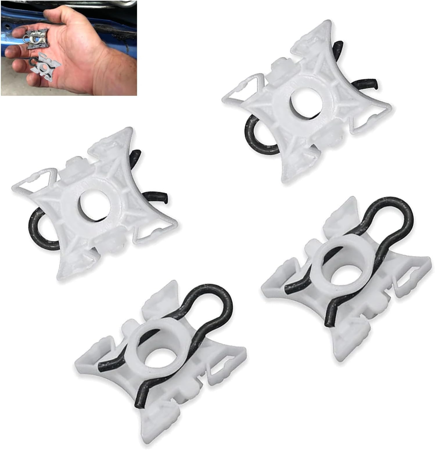 4 PCS Car Window Glass Adjuster Slider Clip, Plastic Window Lift Regulator, Side Glass Slider Clip Replacement, Universal for Most Cars (White)