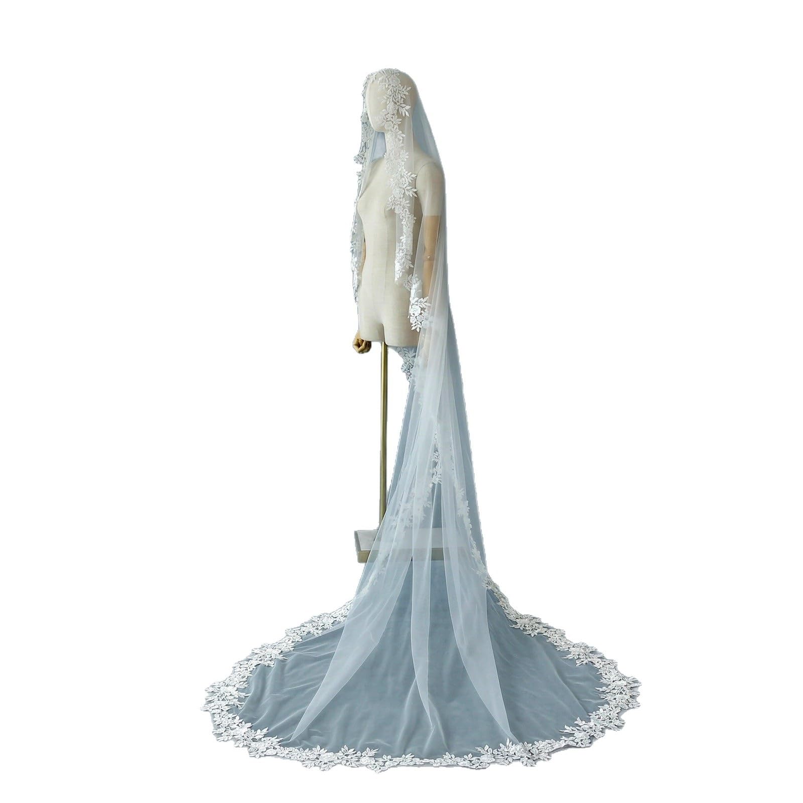 Braut-Schleier 3 Meter Weich Hochzeits-Schleier, Braut Hochzeit Softtül Einlagiger Hochzeits-Schleier Brautschleier-Spitze-Stickerei-Braut Liefert