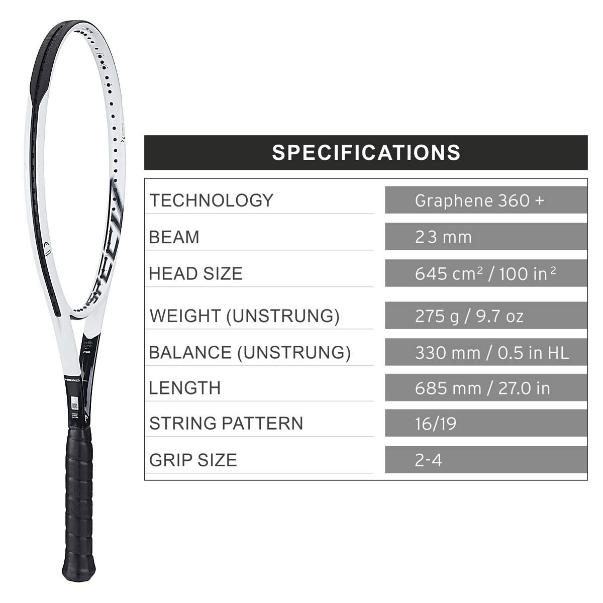 HEAD Graphene 360+ Speed MP LITE U30 Full Graphite Professional