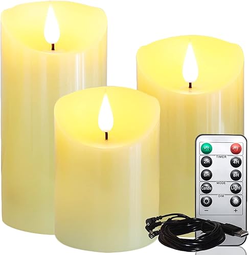 Miniatura 1 de Lezonic Velas parpadeantes recargables sin llama que funcionan con pilas con control remoto y temporizador, paquete de 3 (3 pulgadas de profundidad