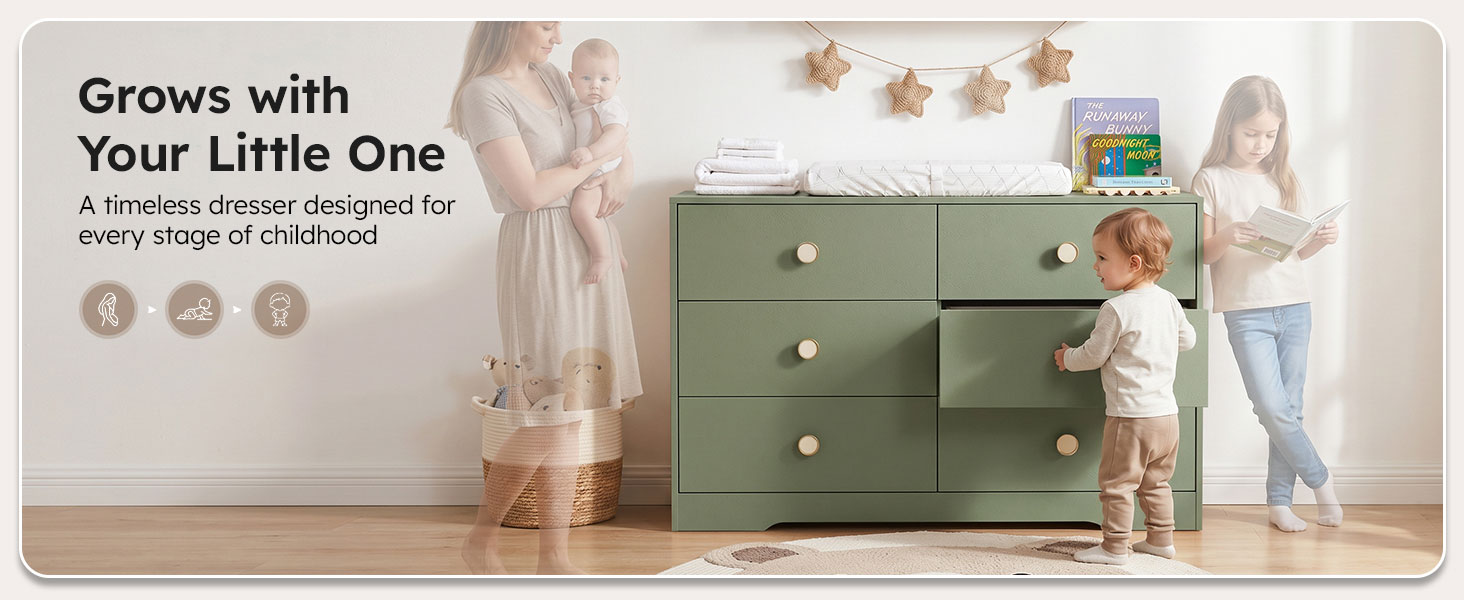 nursery olive green dresser Baby for Bedroom, 6 Drawer Organizer for Closet( Green) : Home & Kitchen quality laminate finishes