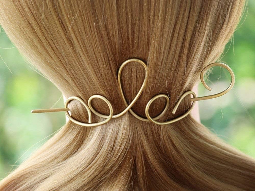 Brass Hair Barrette with Stick, Hair Jewelry,Boho Clip Christmas Gift