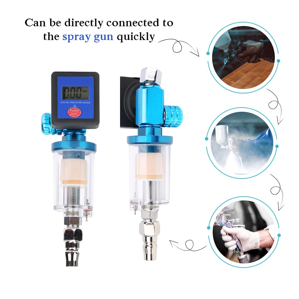 Digitaler Luftregler, Luftkompressorfilter, 140PSI 1/4 "Luftdruckregler-Messgerät, Öl-Wasserfallen-Filterregler mit Anschluss für Spritzpistole