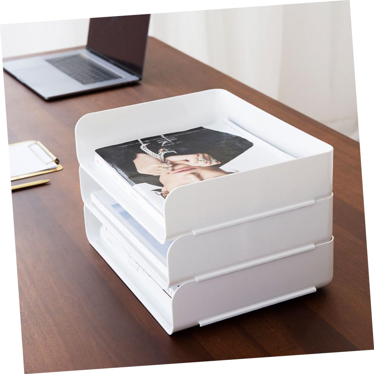 NUOBESTY 2 Pezzi Organizer Scrivania Impilabile Plastica Vassoio Documenti e Multi Scomparti per Ufficio e Casa Resistente e Facile Usare