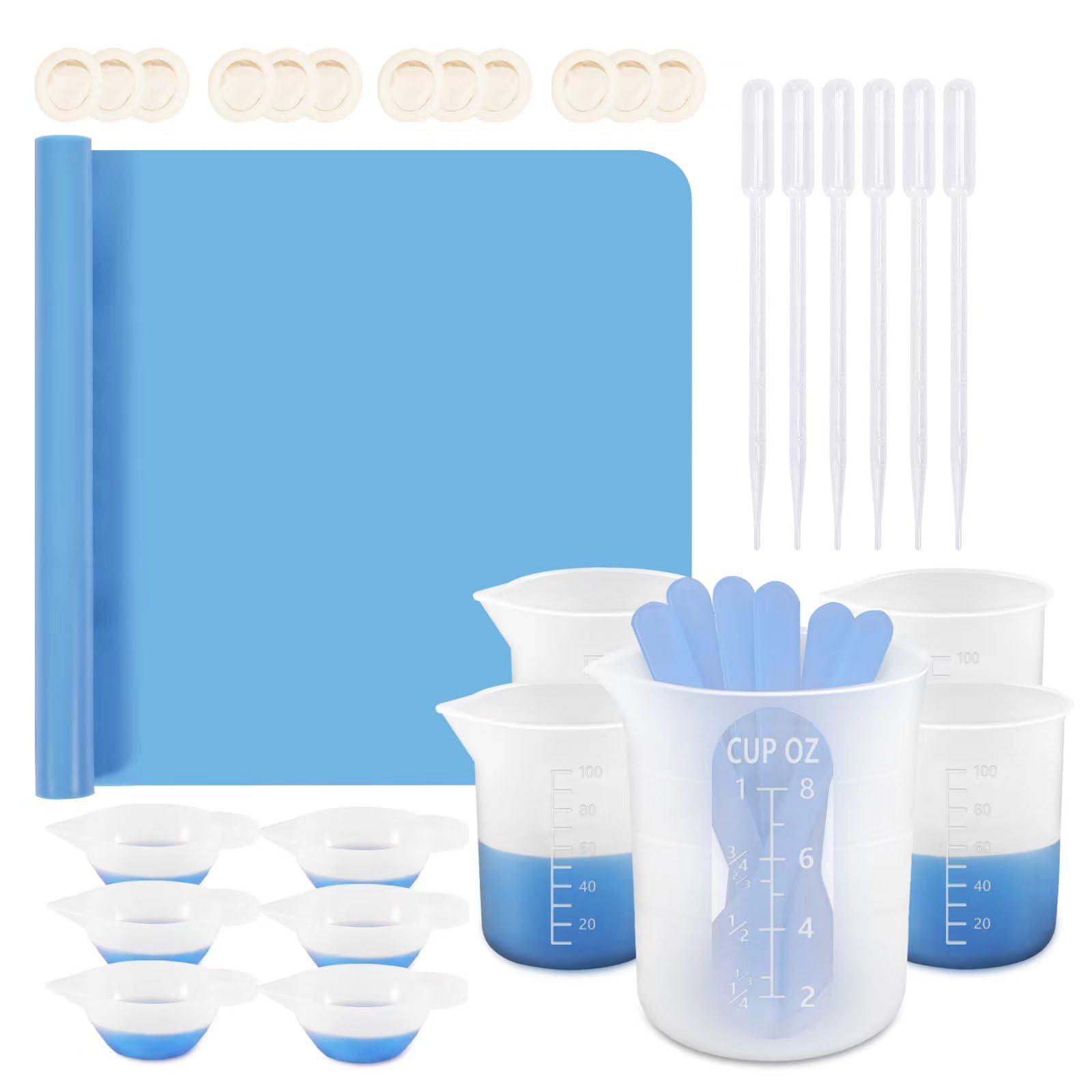 Silicone Measuring Cups for Resin, Resin Supplies with 250&100ml Silicone Cups, Resin Mixing Cups, Stir Sticks, Epoxy Mixing Cup, Molds