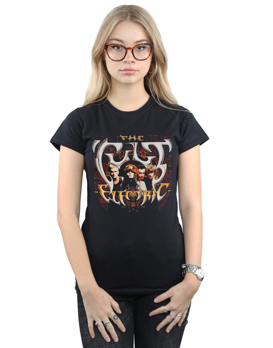 Absolute Cult Women's Black The Cult Group Electric T-Shirt Small