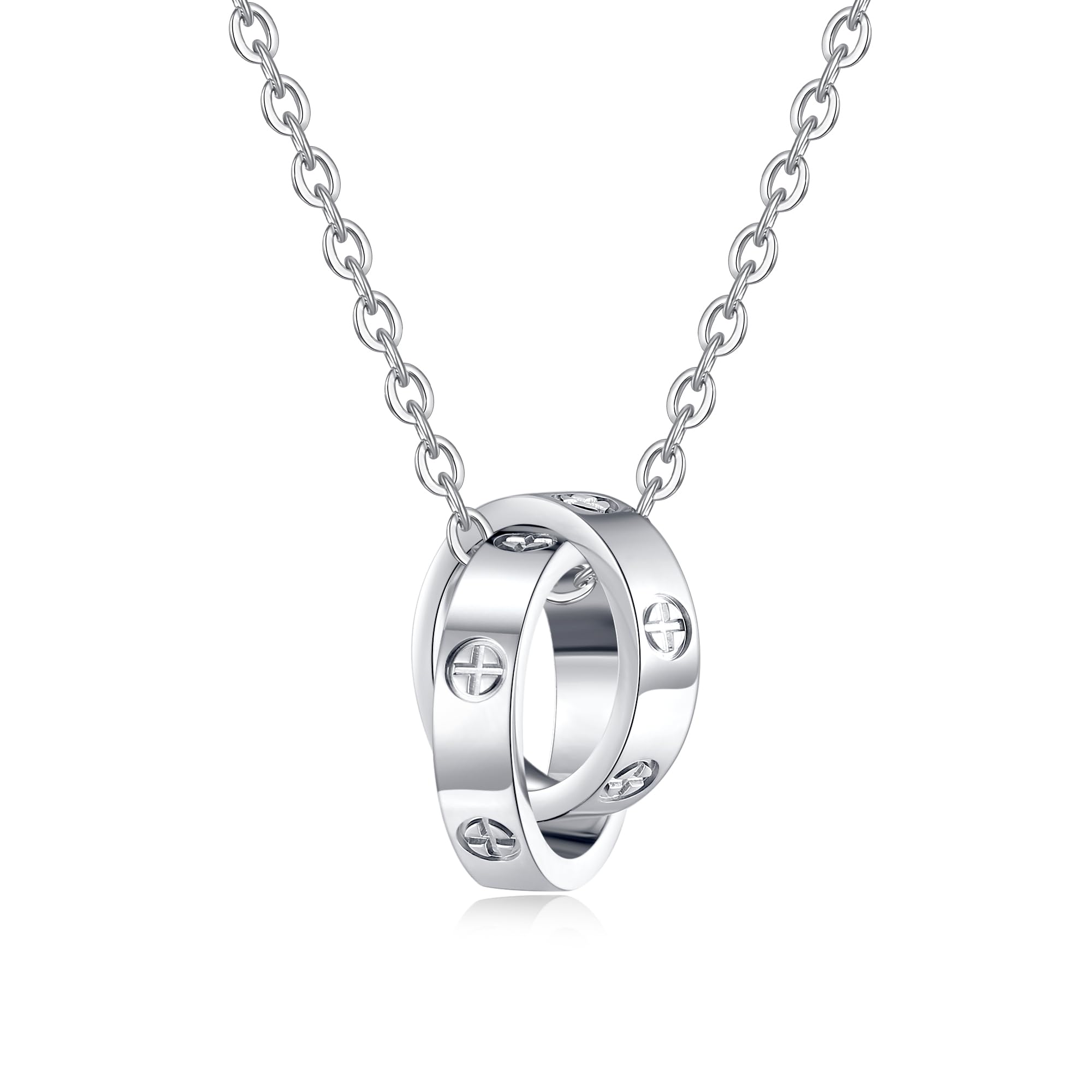 Love Necklace, Interlocking Circle Necklace, Dainty Pendant Necklace for Women, Stocking Stuffers for Women Valentines Christmas Easter Mother's Day