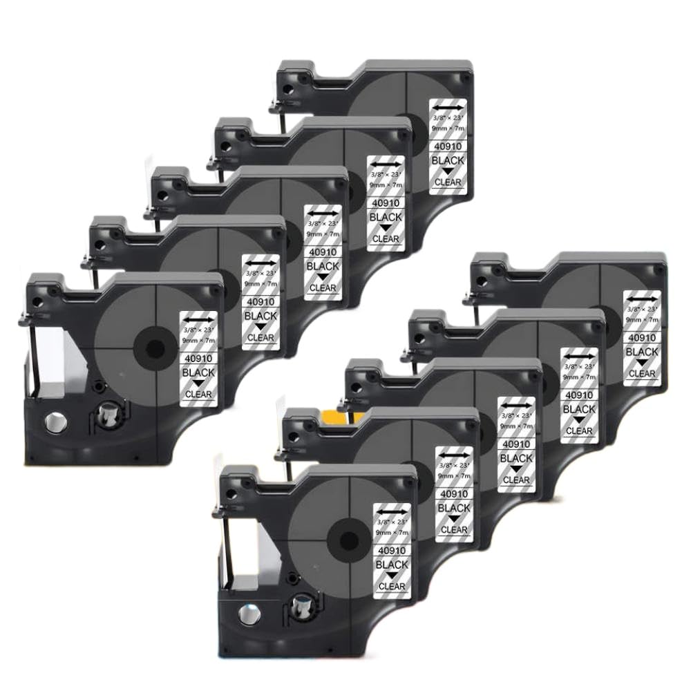 Ruban d'étiquettes 40913, 9mm, Noir sur Blanc, Compatible avec LabelPoint Label Manager 160 280 420P, 10 Paquets(Black on Clear)