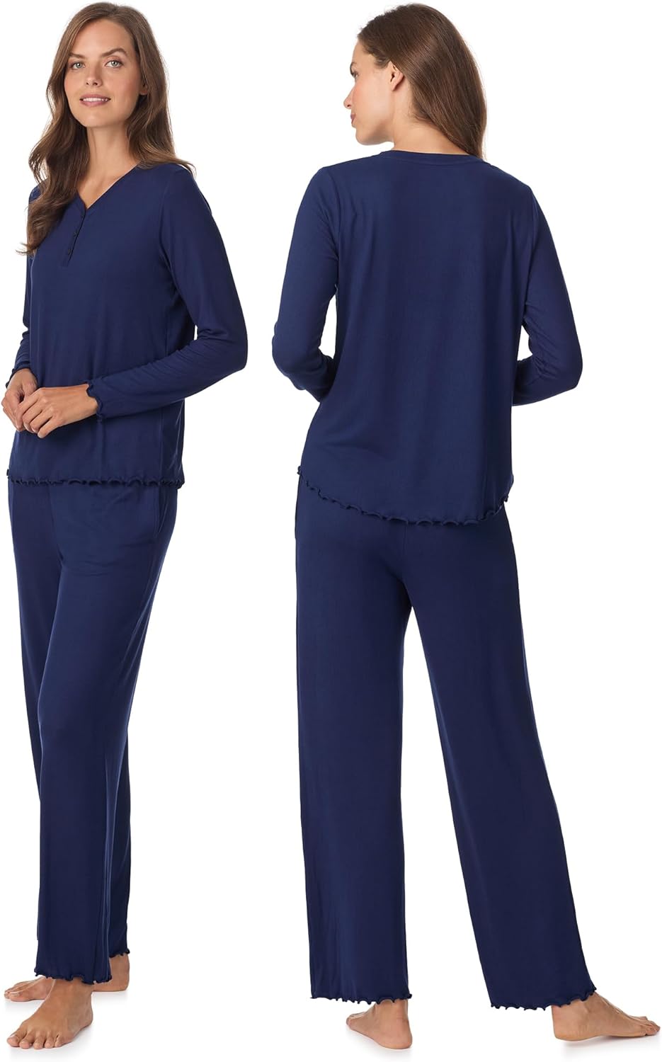 Anne Klein Womens Long Sleeve V-Neck Pajama Top & Relaxed Pant Set - Soft Brushed Sweater Knit - Cozy Sleepwear & Loungewear - Image 2