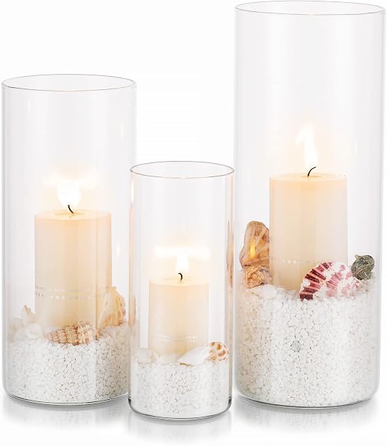 Hurricane Candle Holder Glass Cylinder: 3Pcs/Set Clear Flower Vase for Tea Light Votive Pillar Floating Candles for Dining Table Decorations Wedding Centrepieces Living Room Christmas (M+L+XL)