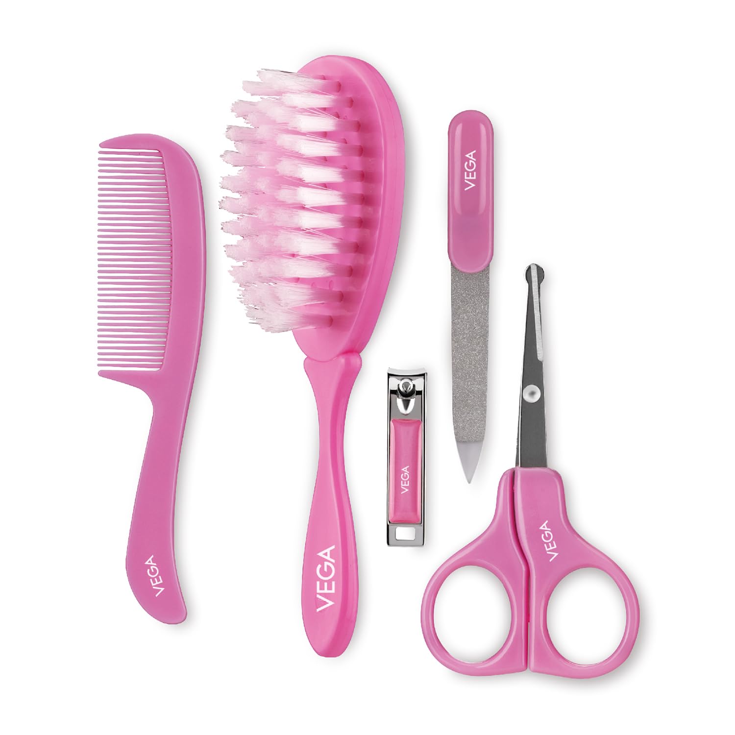 Vega Baby & Mom 5- in- 1 Grooming Kit - Pink | for Delicate Baby Scalp & Tiny Nails| Kit Designed for Babies | Hair & Nail Grooming Kit, (VBGA3-02)-image-29
