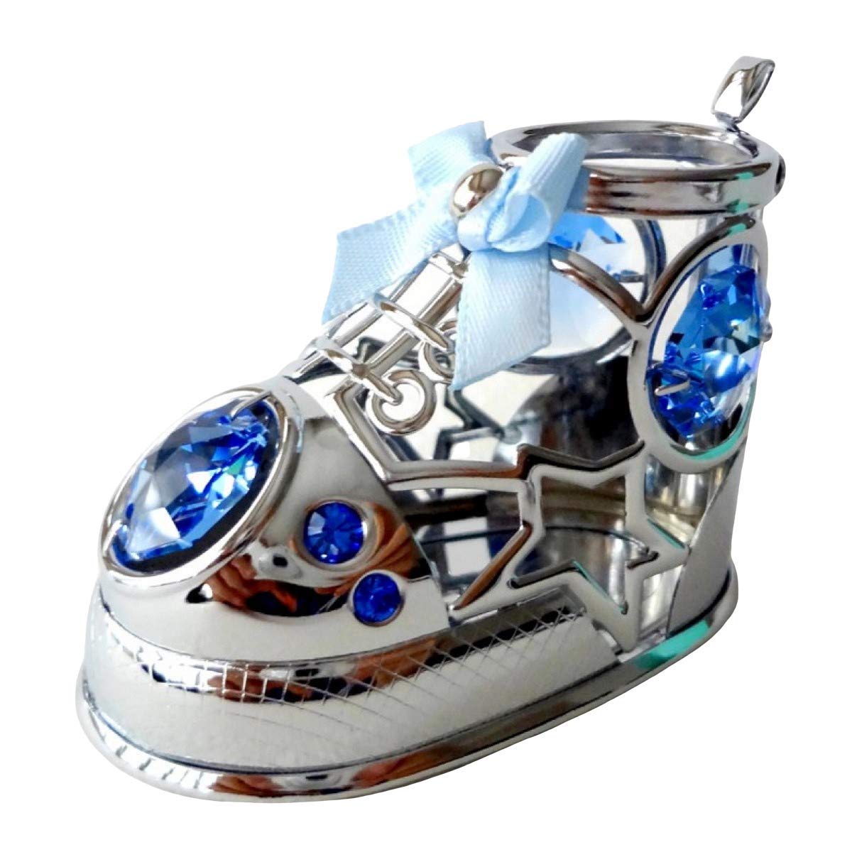 crystocraft Baby Boy Shoe Blue Bootie Crystal Ornament With Swarovski Elements Gift Boxed Blue Crystals Silver Chrome Plated Child Christening Perfect Keepsake Collectors Gift Figurine