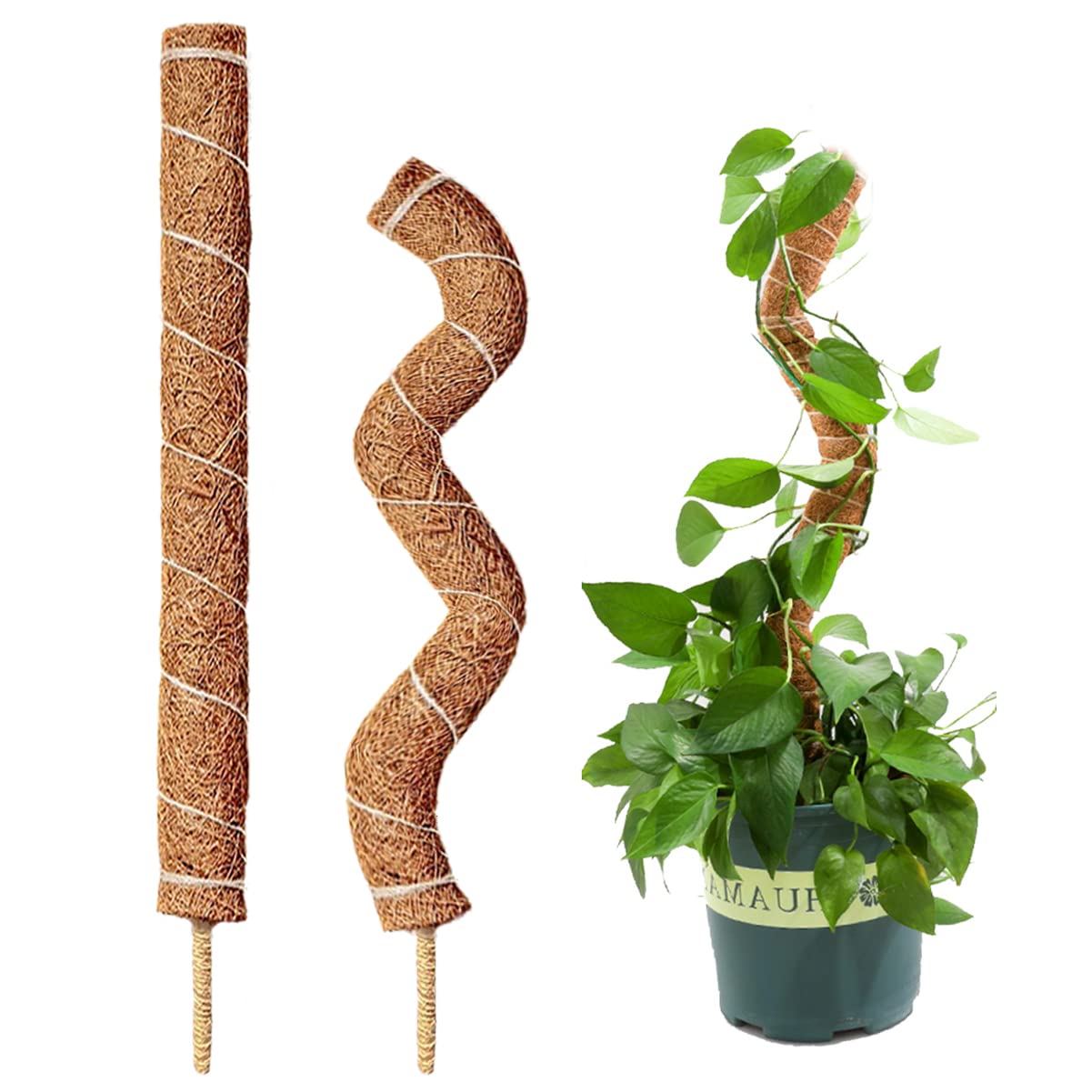 MEANTOBE 2 Pcs 27”/68.5cm Bendable Moss Pole, Bendable Coco Moss Stick Climbing Stakes Plant Support Extension for Climbing Plants Monstera