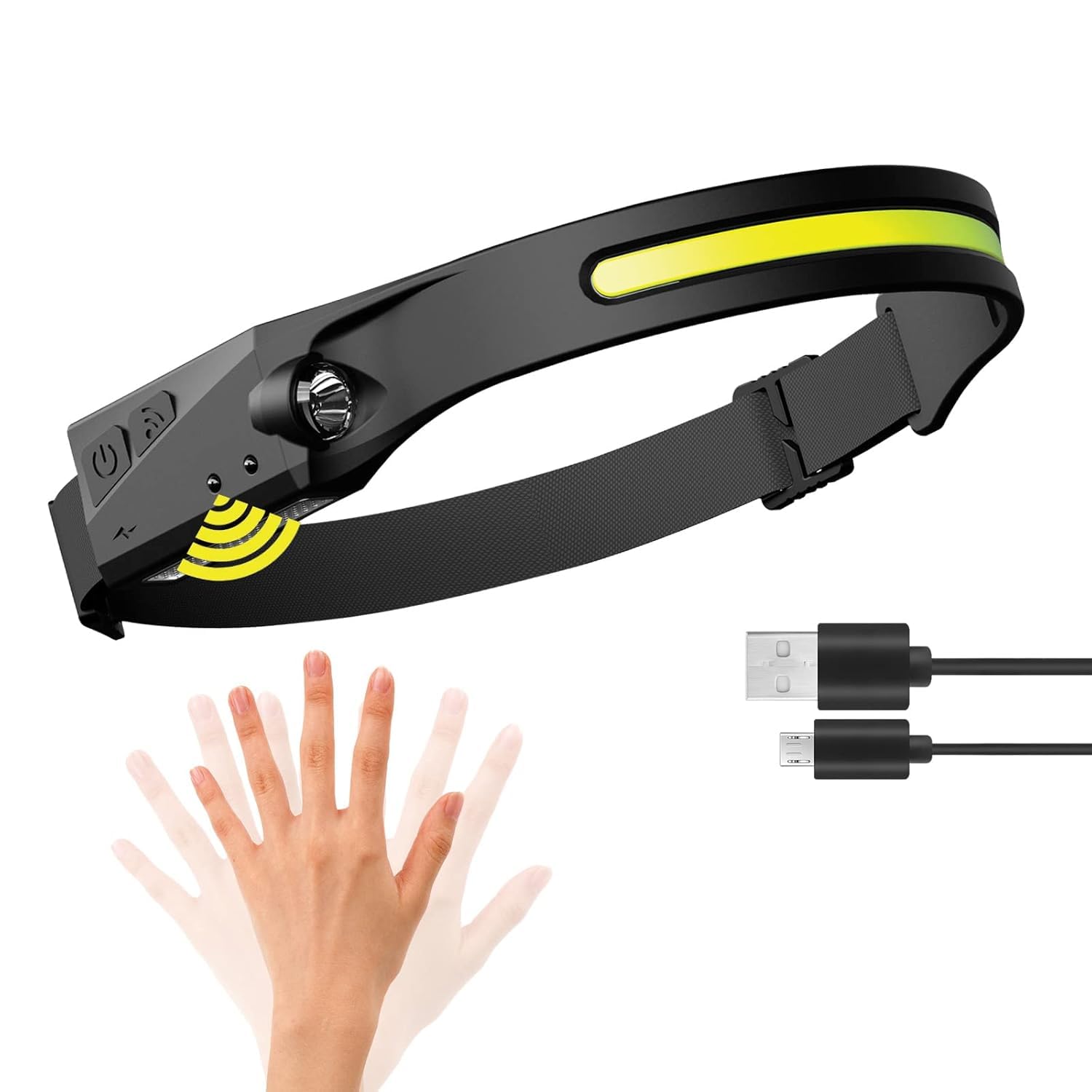OLYRA Head Torch Rechargeable LED Headlamp Motion Sensor Head Torch USB Rechargeable Headlight Waterproof Hands Free High Brightness Headlamp-image-0