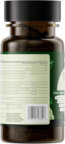 Miniatura 8 de Serene Herbs Cápsulas de musgo marino 17 en 1 con Seamoss irlandés, aceite de semilla negra, ashwagandha, cúrcuma y vejiga inmunidad avanzada,