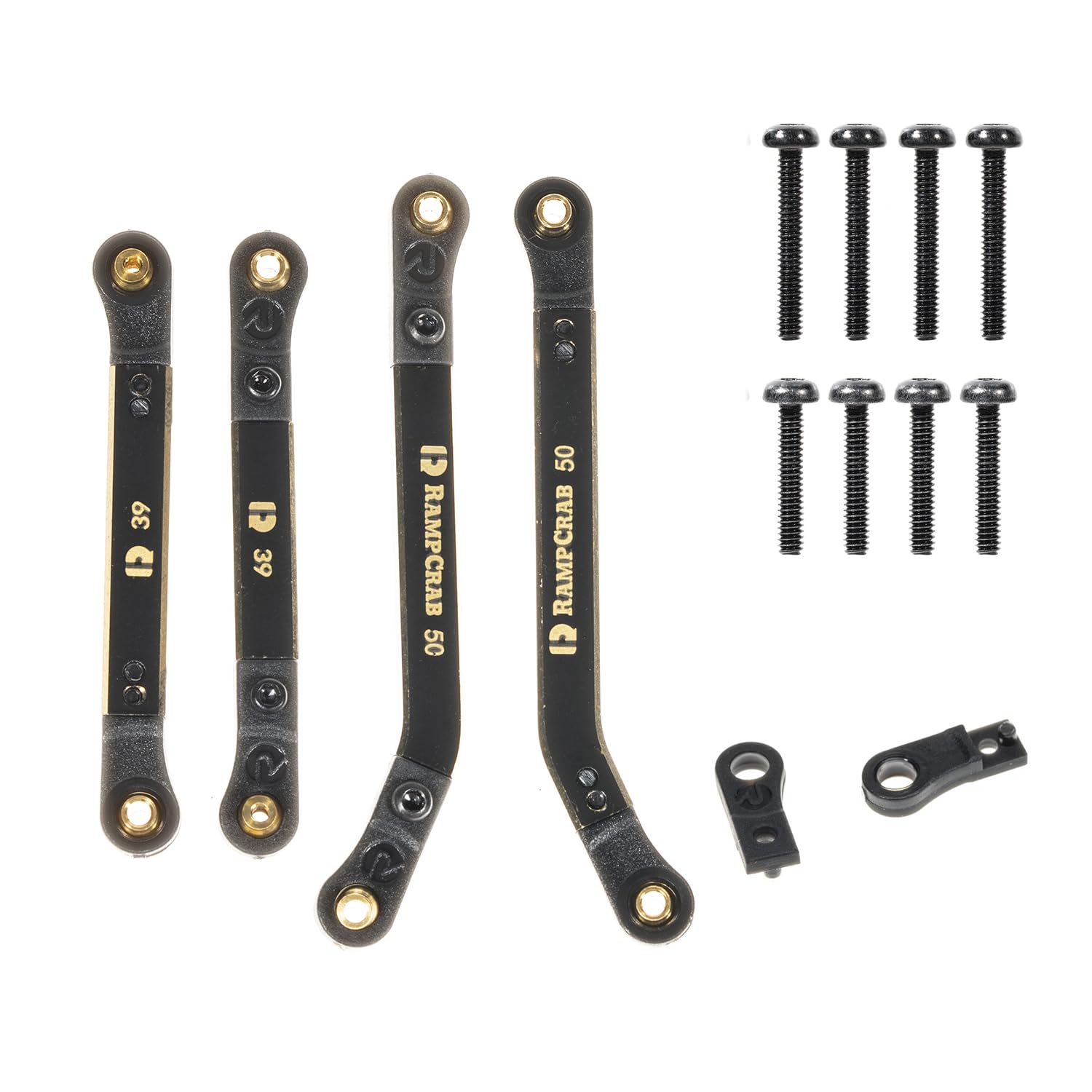 RampCrab High Clearance 4 Links Set for SCX24 Bronco, C10, Wrangler JLU, Brass Links Set, ONLY Front, 4Pcs, Black