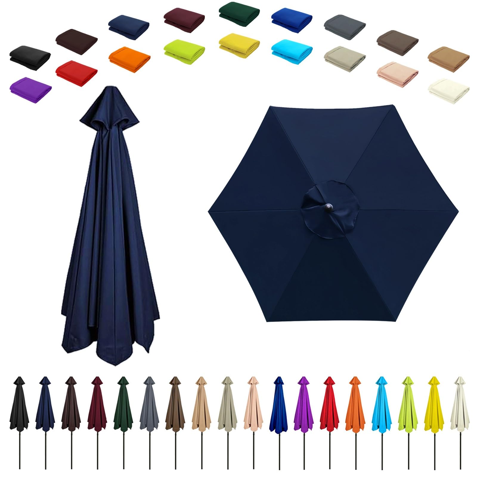 6/8 Ribs Umbrella Replacement Top, Parasol Replacement Canopy, Replacement Parasol Fabric Cover, Breathable/UV Protective, For Patio/Market/Yard/Backyard/Pool/Market(Dark Blue,6 ribs: 2.7m/8.9ft)
