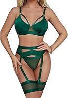 Vista 1 de Lenceria con liguero para mujer, conjunto de encaje traslúcido y sexy de 4piezas