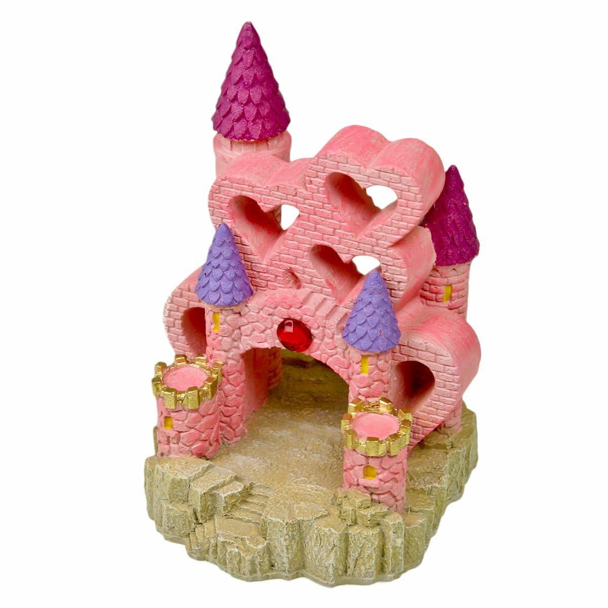 Blue Ribbon Rosewood Polyresin Castle of Hearts Aquarium Ornament, Large