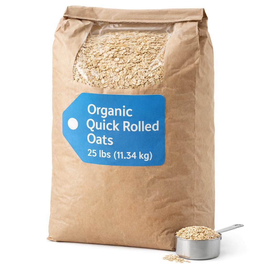 Avena Orgánica en Hojuelas Rápidas 25 LB - Grano Entero Sin OMG