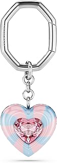 Swarovski Dulcis Schlüsselanhänger, Bonbonfarbener Anhänger mit Herzmotiv und Süßem Streifen-Design an Rhodiniertem Schlüsselring Kristallen in Blau und Pink, Größe: 7.9 x 2 cm