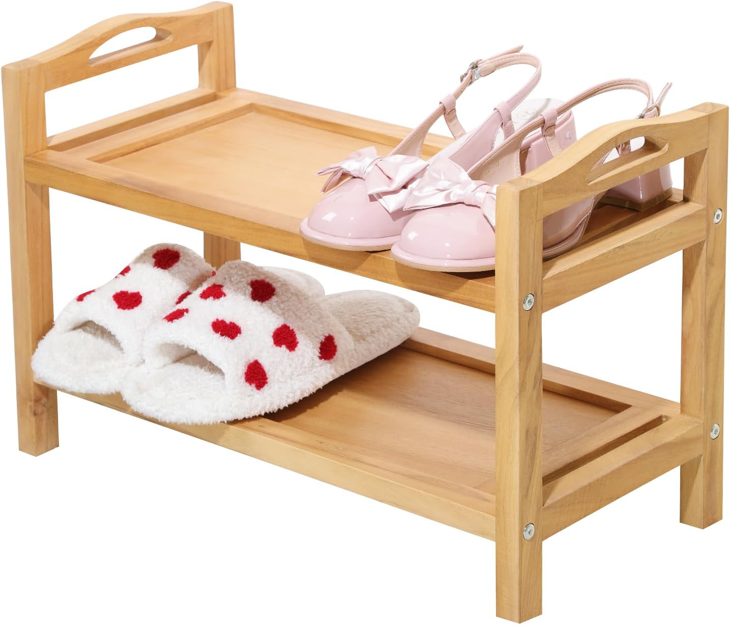 FEUFOAM Wooden Shoe Rack for Closet 2 Tier Stackable Storage Shelf Free