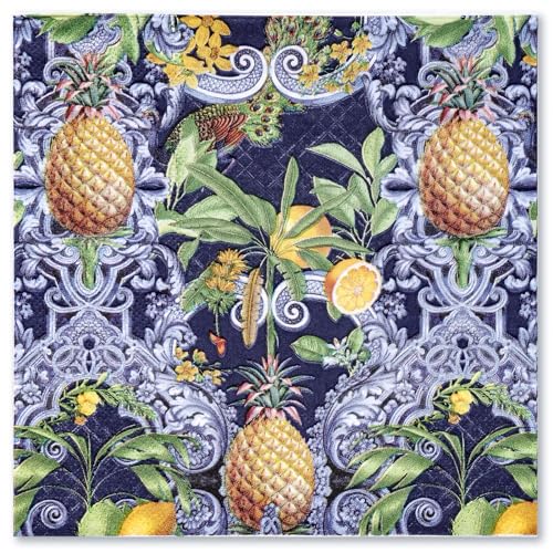 WRAPAHOLIC 50Pcs Tiles Tropical Lemons Napkins - 3 Ply Disposable Paper Luncheon Napkin for Wedding Birthday Bridal Tableware Party Supplies - 6.5 x 6.5 In