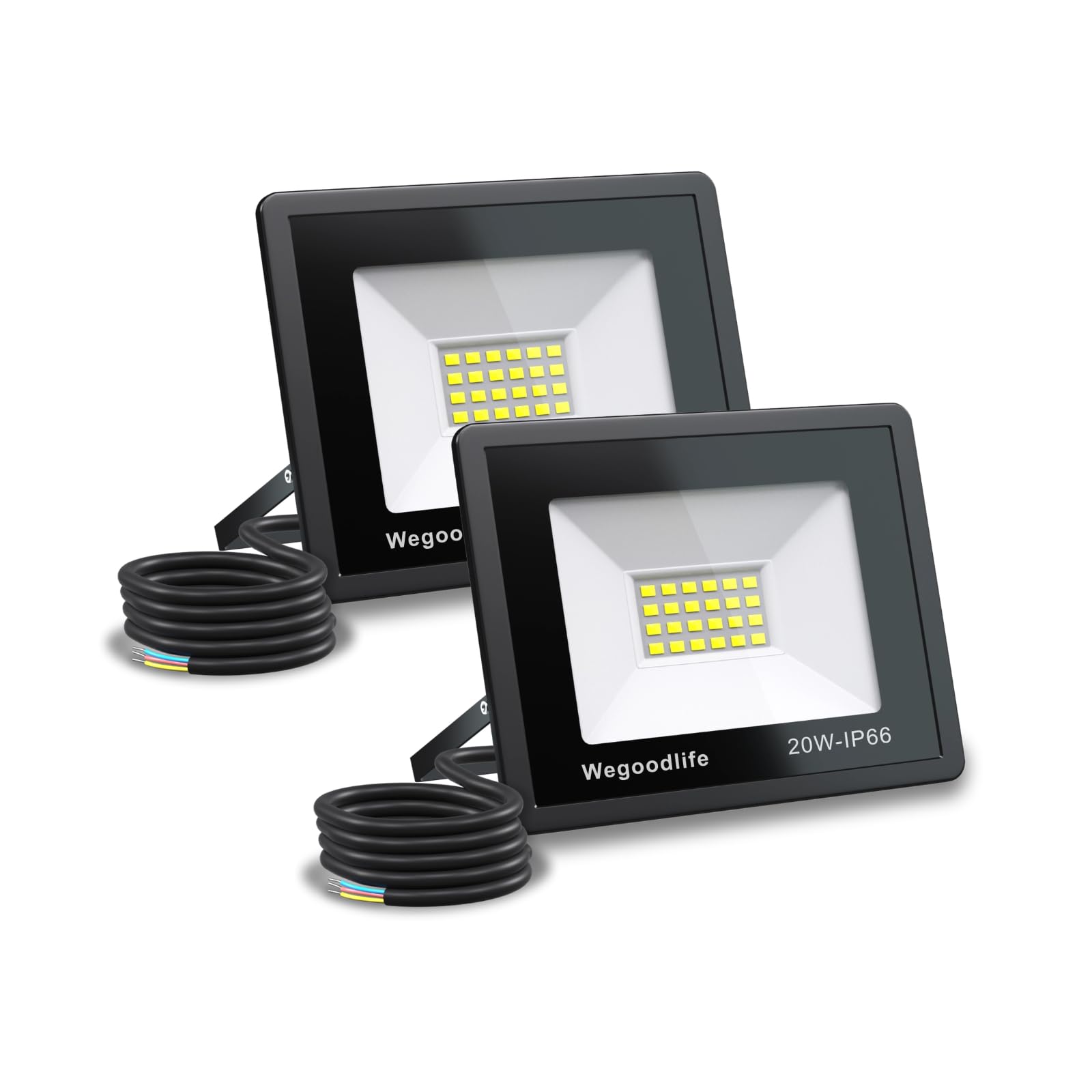 Wegoodlife Pack of 2 20W LED Floodlight Outdoor, Super Bright 1510 Lumen LED Security Light, Waterproof IP66, 6500K Cool White Outside Lights, Mains Powered Flood Light for Garden, Garage, Yard โ image 1