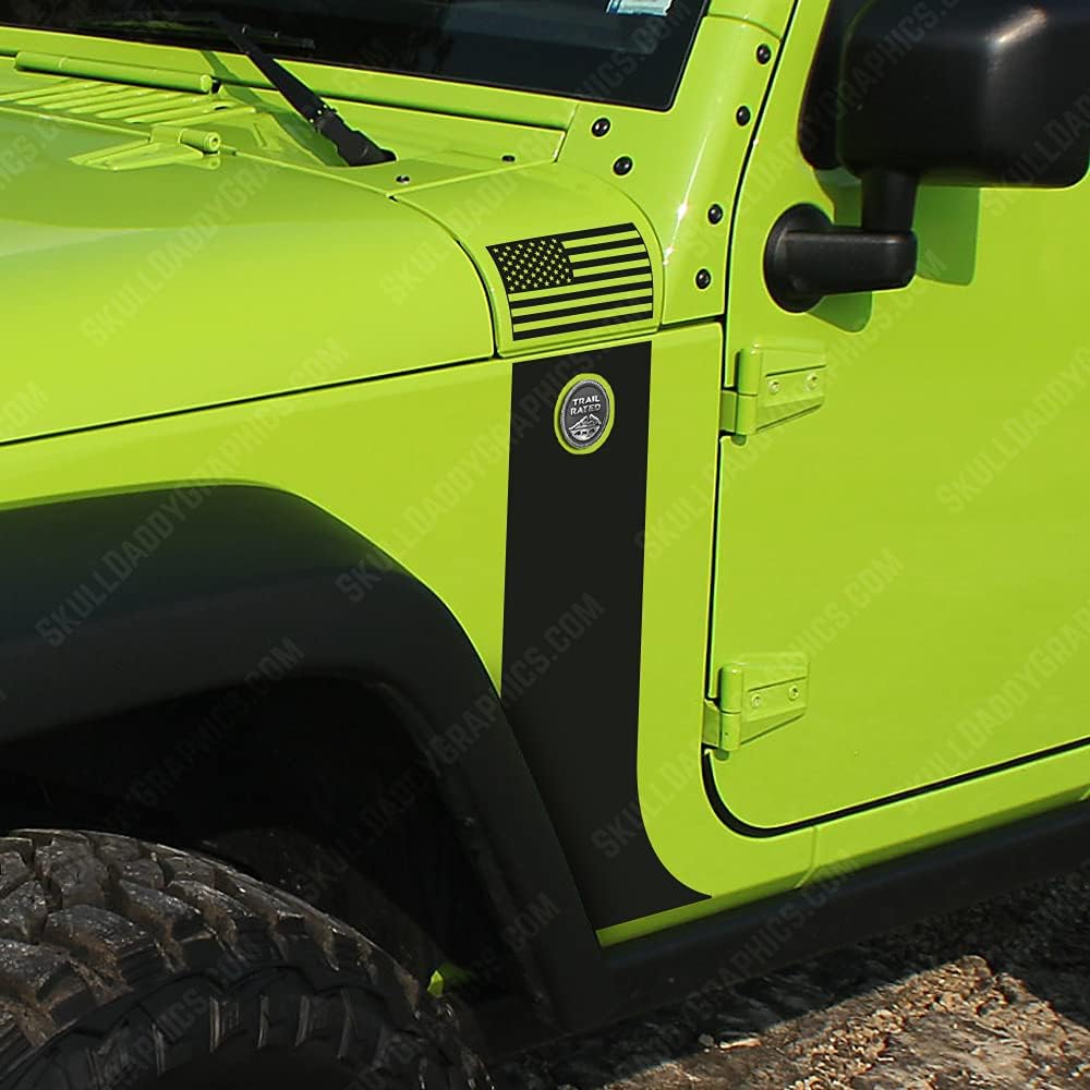 Cowl Hood and Fender Stripe w/Flag Decal Sticker to fit Jeep Wrangler JK JKU 2016-2018 (White, JK JKU 2016-2018)