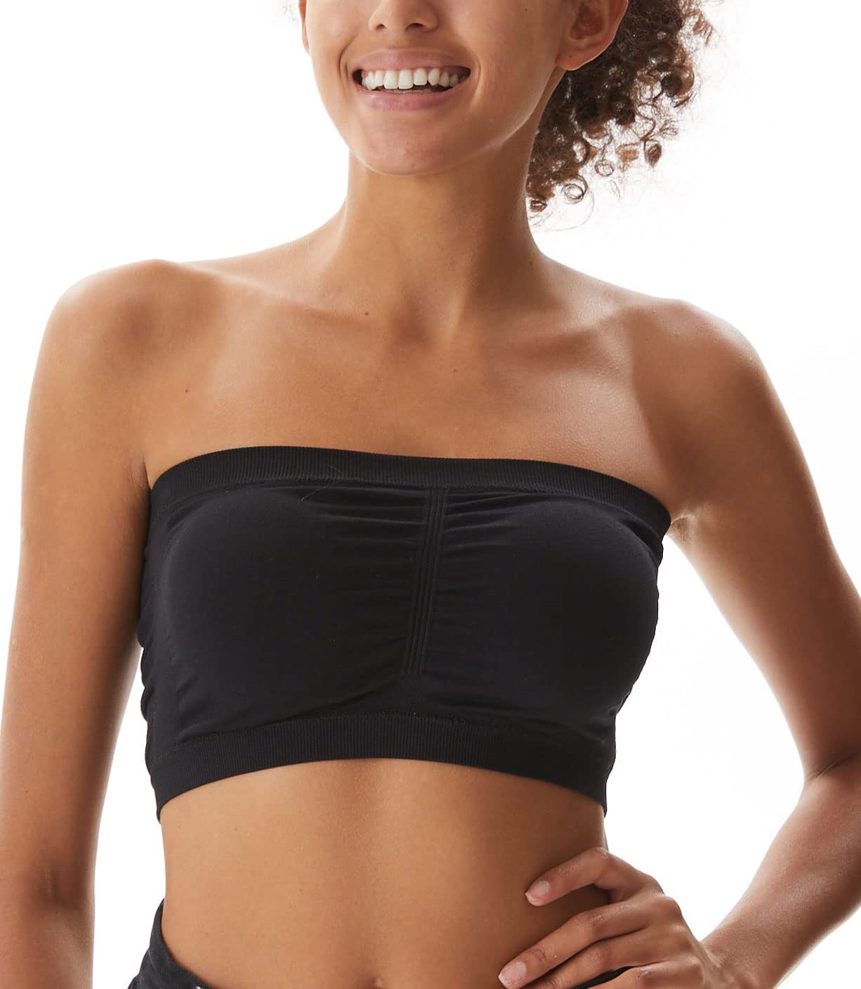 PUREMSX Women's Bandeau Crop Tube Top Bra, Strapless Wireless Padded Bralette Seamless Bandeau Tank Top