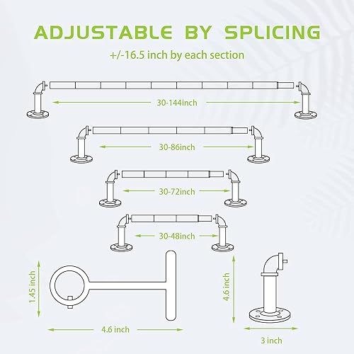 Miniatura 5 de Barra de cortina industrial de 1 pulgada, barra de cortina para ventanas de 66 a 120, barras de cortina, barra de cortina negra, barra de cortina al