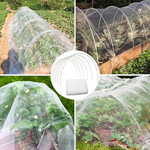 Hannger Garden Netting Kit - 10X16Ft Ultra-Fine Plant Netting & 32Pcs Fiberglass Greenhouse Hoops, Garden Mesh Netting Kit For Vegetable Plants Fruits Flowers Crop Row Cover Bird Animal Protection Net #TOP6