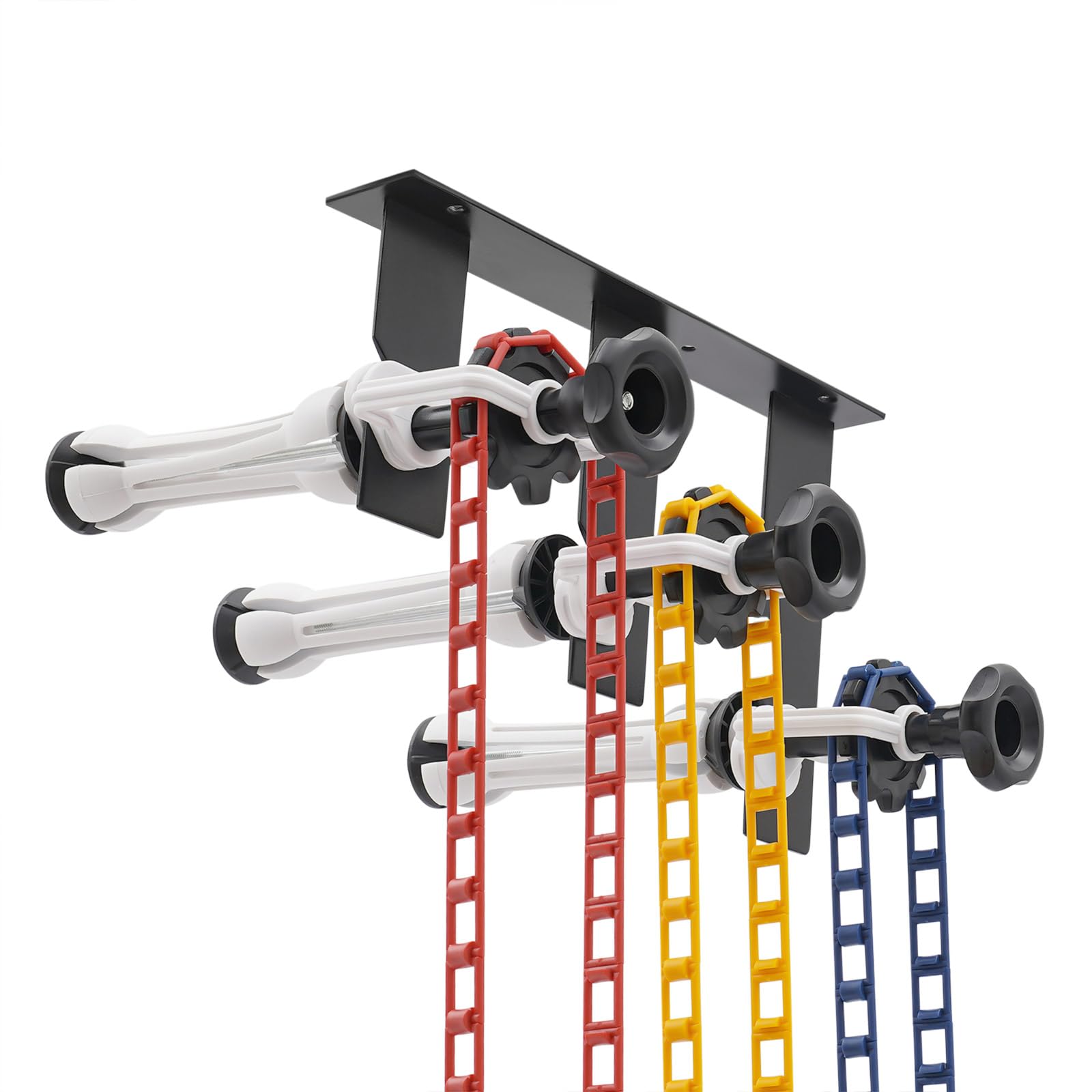 Fotografía 3 rodillos Montaje pared Sistema de Soporte Manual Fondo Sobre Rodillos, Soporte para Colgar Fondos Fotografía: (2) Gancho triple (6) Varillas de Extensión (3) Cadenas, Capacidad carga 8 kg