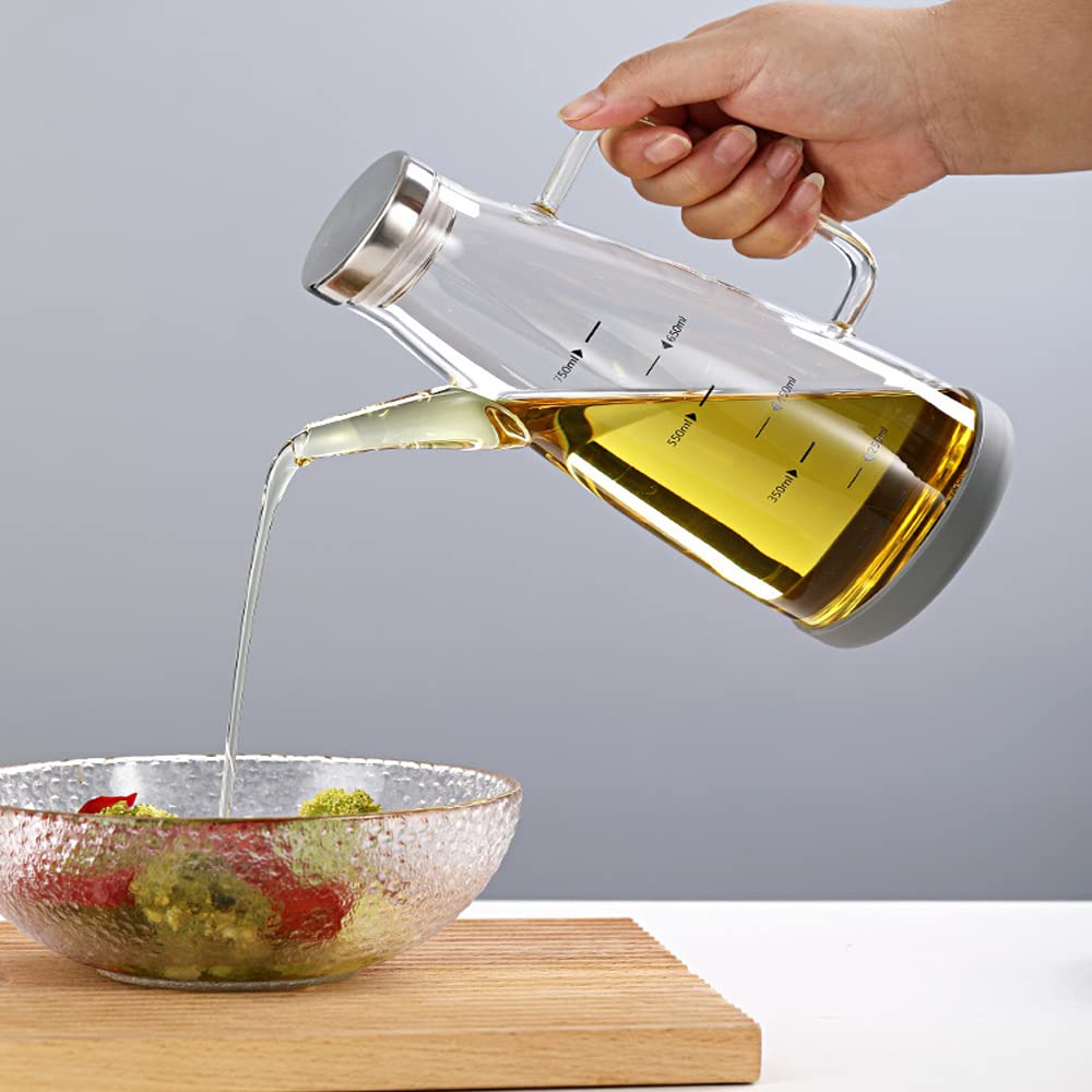 Botella de Aceite, Dispensador Aceite, Aceiteras Antigoteo Cristal, Dispensador de Vinagre y Aceite, para Cocina, Vinagrera, Aceiteras, con Base de Silicona, Escala de Medidas, 800ml