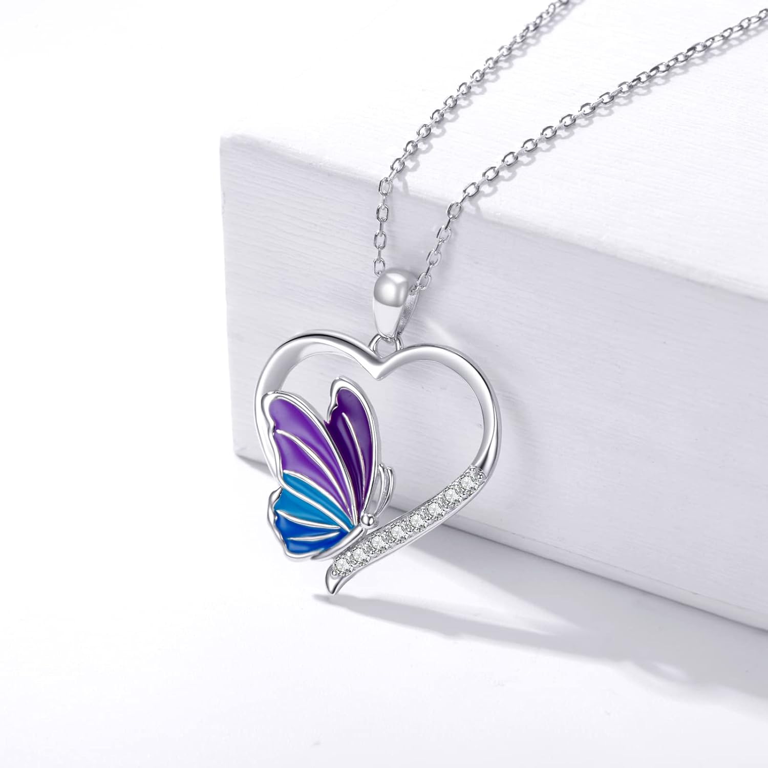 Heart Butterfly Necklace for Women 925 Sterling Silver Butterfly Heart Necklaces with 5A Cubic Zirconia Anniversary Birthday Jewelry Gift for Women - Image 3