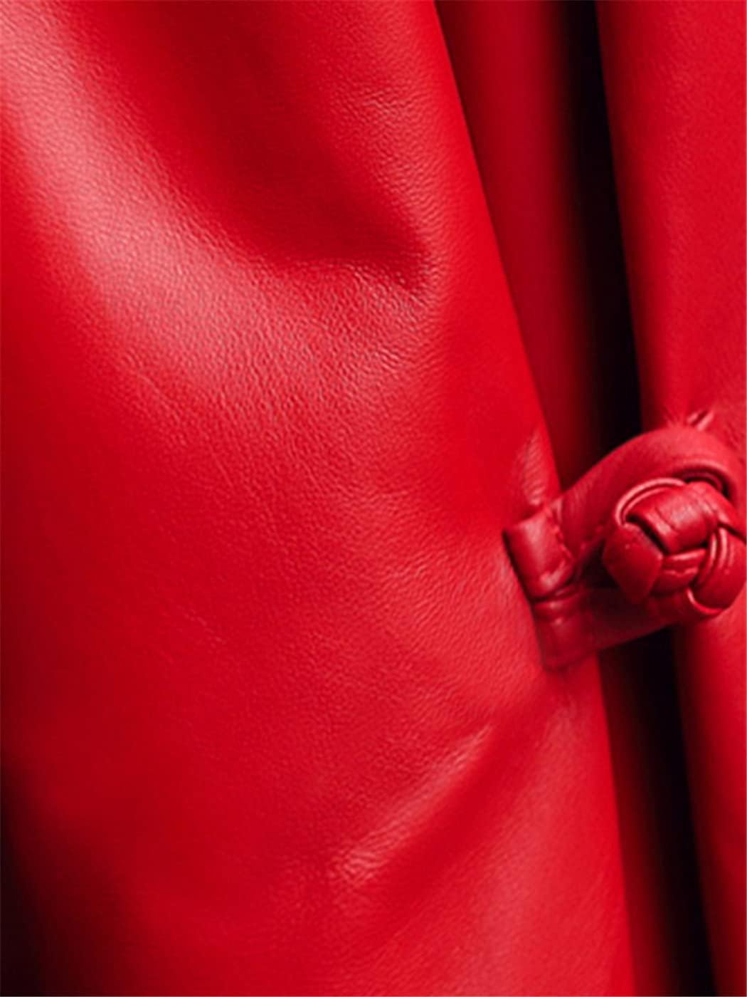 Autumn Long Red Luxury Faux Leather Coat Women Long Sleeve Black Skirted Chinese Style Jackets