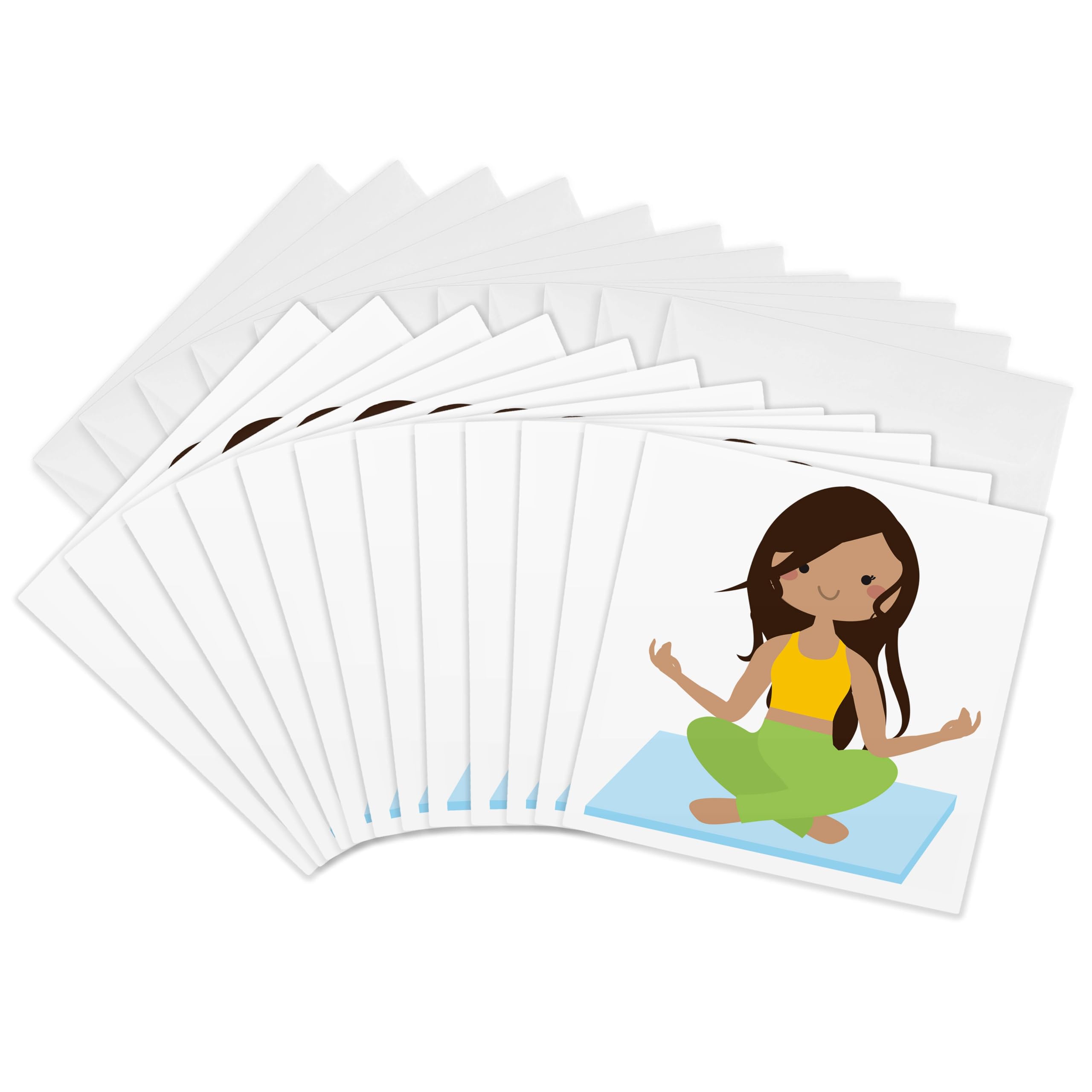 3dRose gc_236073_2 6 x 6-Inch "Cute Girl in a Sitting Yoga Pose Illustration" Greeting Card (Set of 12)