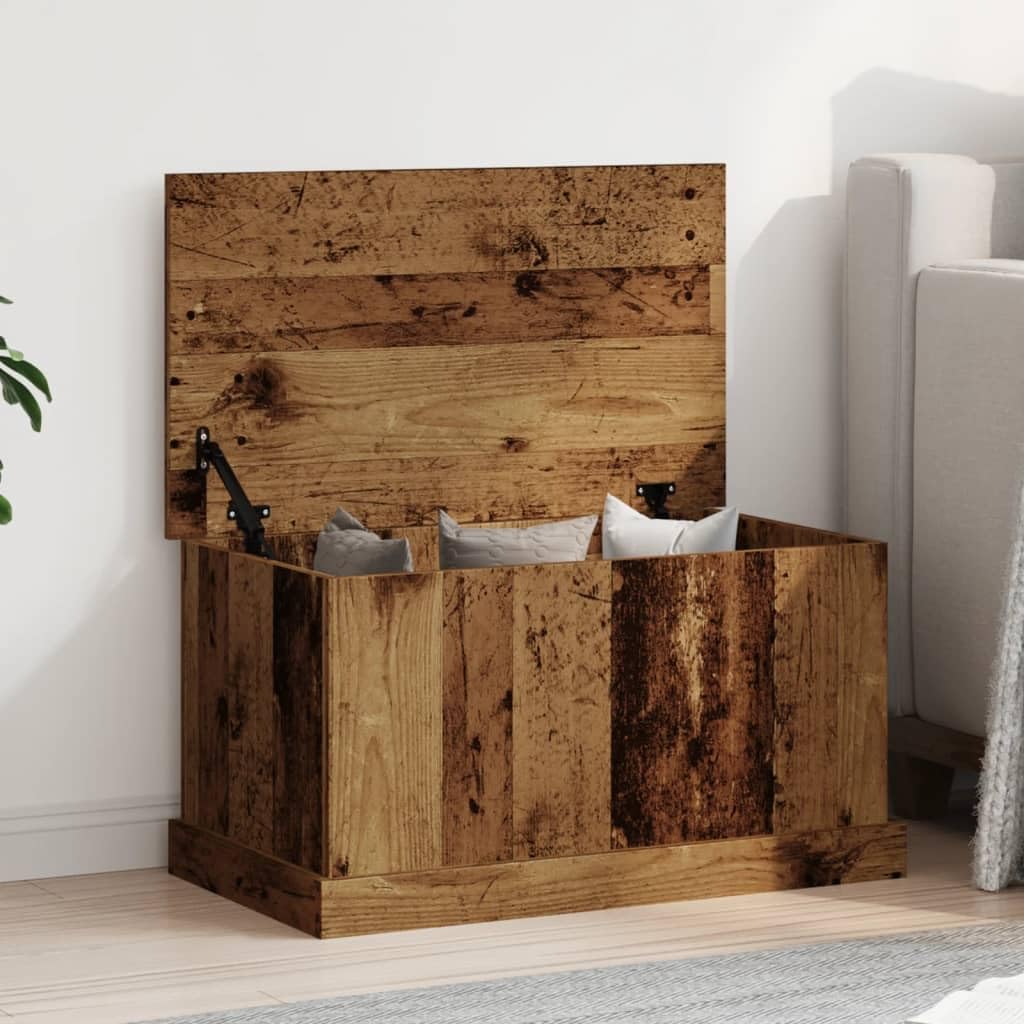Baúl de almacenaje con aspecto de madera envejecida, 70 x 40 x 38 cm, de material de madera, cofre decorativo con tapa para cojines y alfombras, versátil como mesa