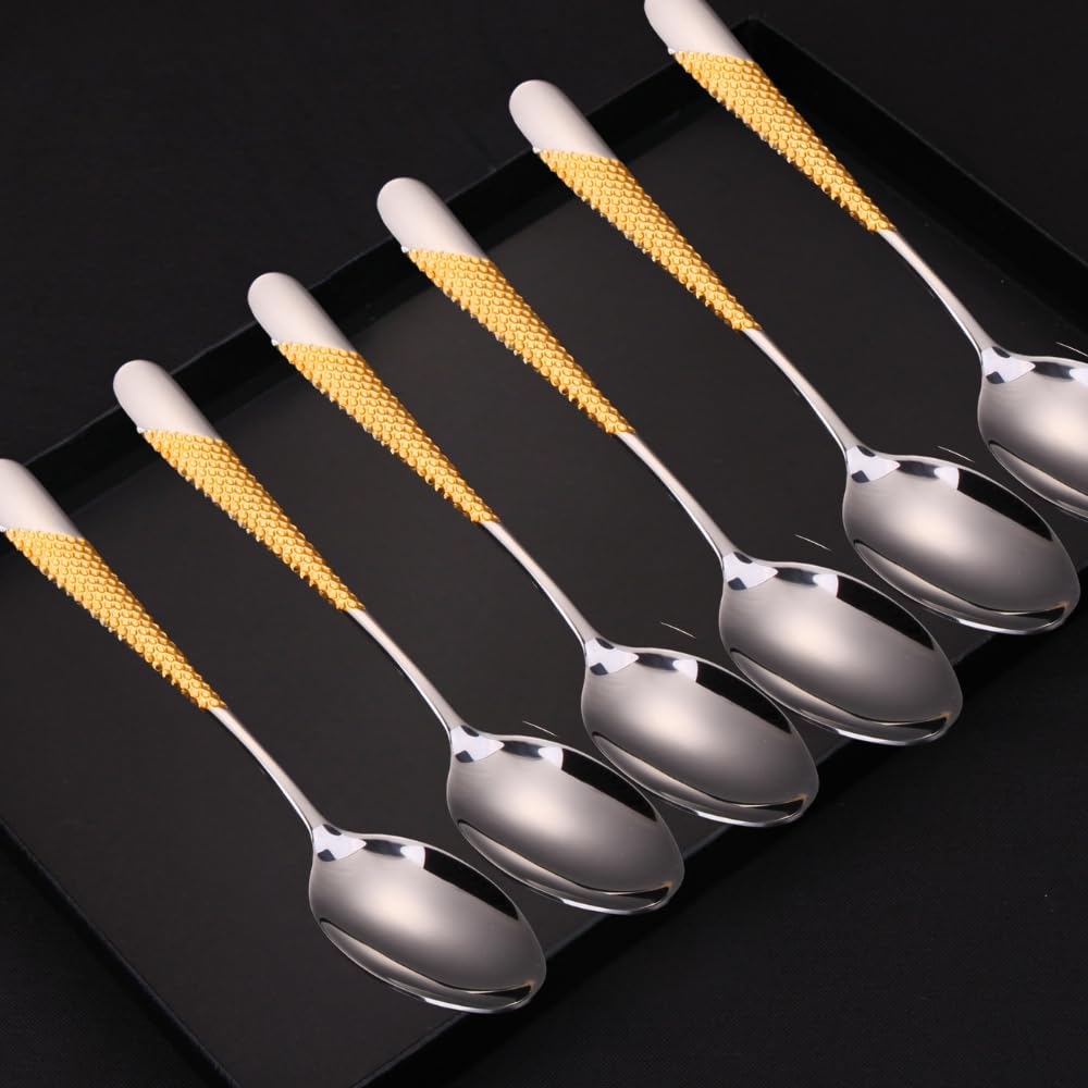 DAFFODILY® Cuchara De Cena Juego De Cubiertos De Lujo - Cubiertos Acero Inoxidable, Cuberterias Completas, Cuchara, Tenedor, Cuchillo Chuletero, Servicio De Vajilla Martillado 18/10