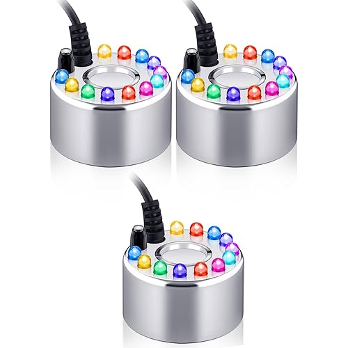 3 Pcs Halloween Mist Maker Fogger Small Ultrasonic Fog Machine Fountain Mister Fogger Water Garden Pond Foggers Air Humidifier with 12 LED Light Flashes for Halloween (Silver)