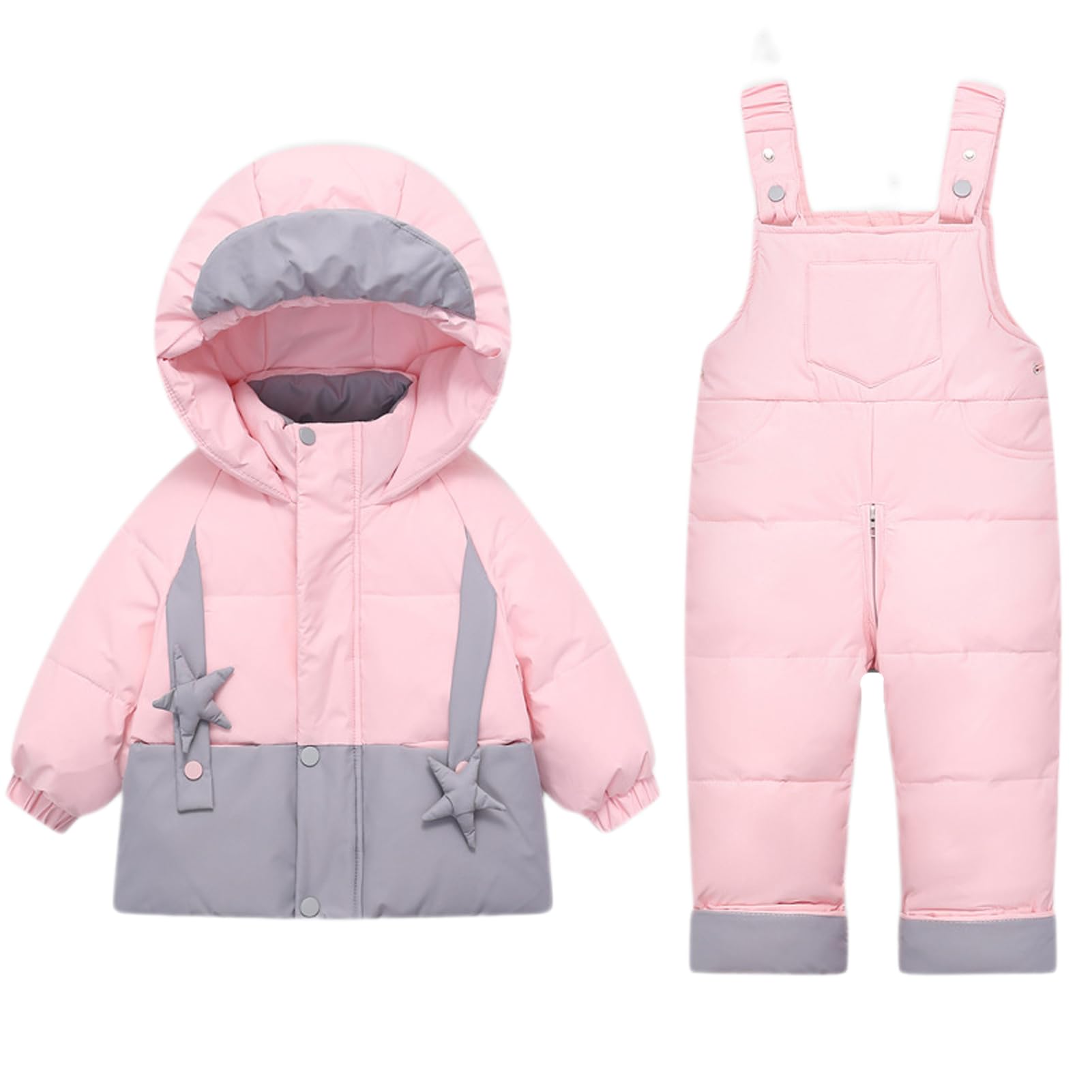 BRONG 2 Pièces Bébé Habit de Neigehiver Enfants Veste Encapuchonné Doudounemanteau avec Neige Pantalon à Bretelles Étanche Fermeture éclair Combinaisons de Ski Tenue Ensemble