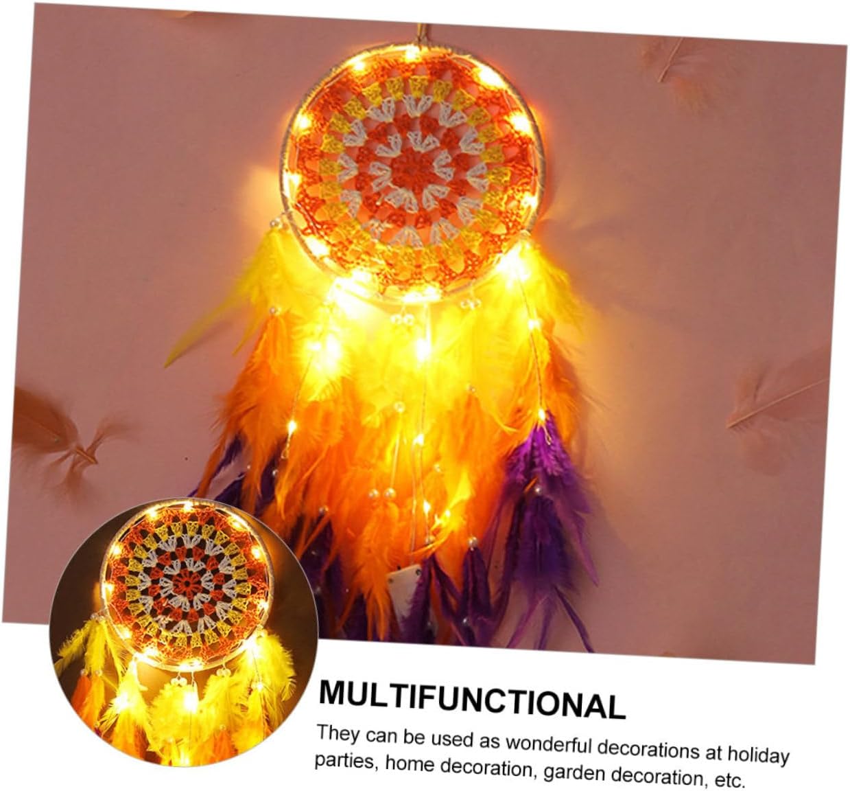 Alipis Colorful Dream Catcher with Light Plume Hanging Ornament Handmade Bohemian Wall Decoration for Bedroom Room Décor