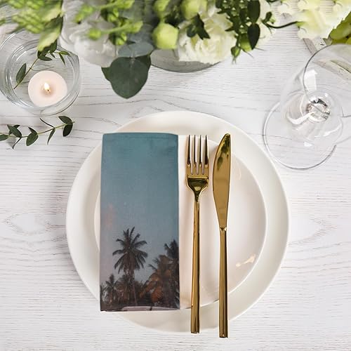 Miniatura 2 de Cloth Napkins Set of 6 Palm Tree 20x20 Inch Cloth Napkins Sunset Beach Washable Reusable Kitchen Dinner Napkins Table Decor for Wedding, Holiday